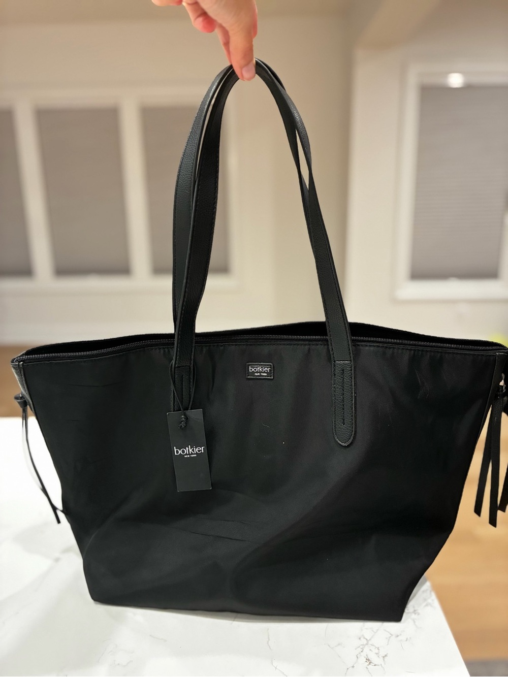 NWT Botkier New York Black Nylon Expandable Tote Bag Leather Trim